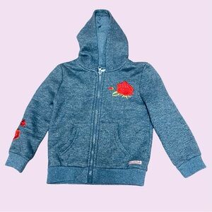 Hudson Jeans Grey Hoodie with Red Rose Detail embroidered